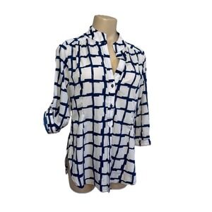 Antilia Femme Blue And White Pullover Tunic Tab Sleeves Nautical Blouse Small‎
